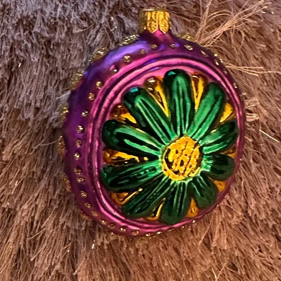 Christopher Radko? Purple and Green Floral Ornament Stunning! Vintage Glass - Picture 3 of 7